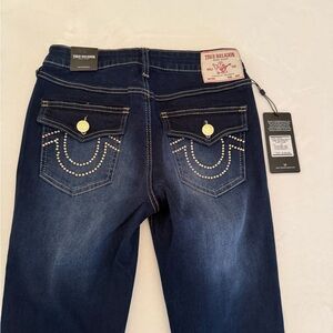 True Religion Women's Dark Indigo Studded Pocket Skinny Jeans
